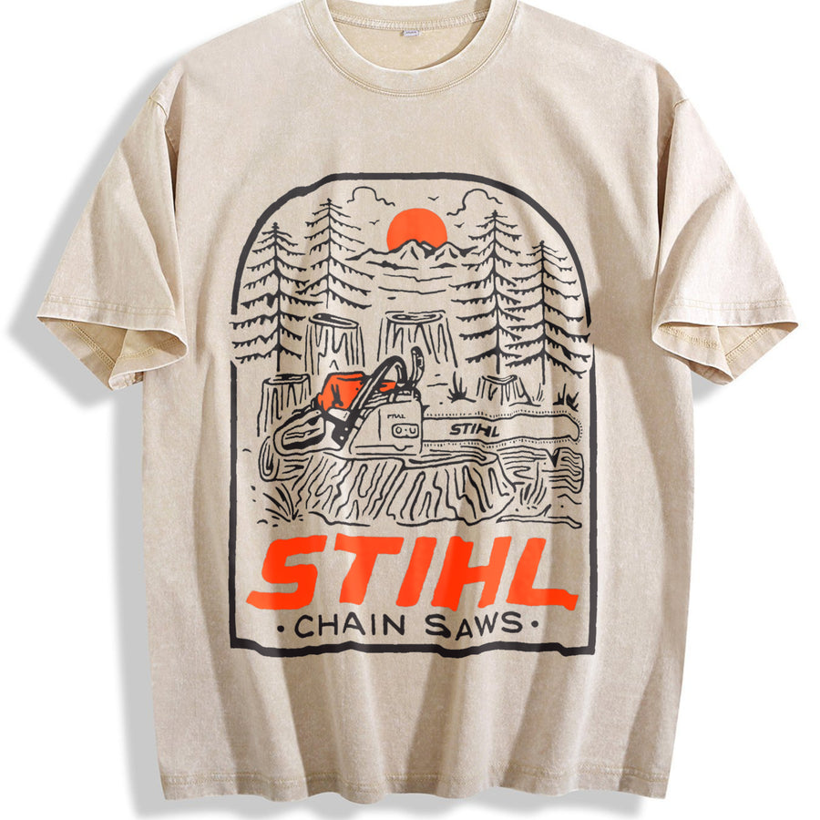 STIHL Chainsaw Forest Vintage Washed T-Shirt in Beige
