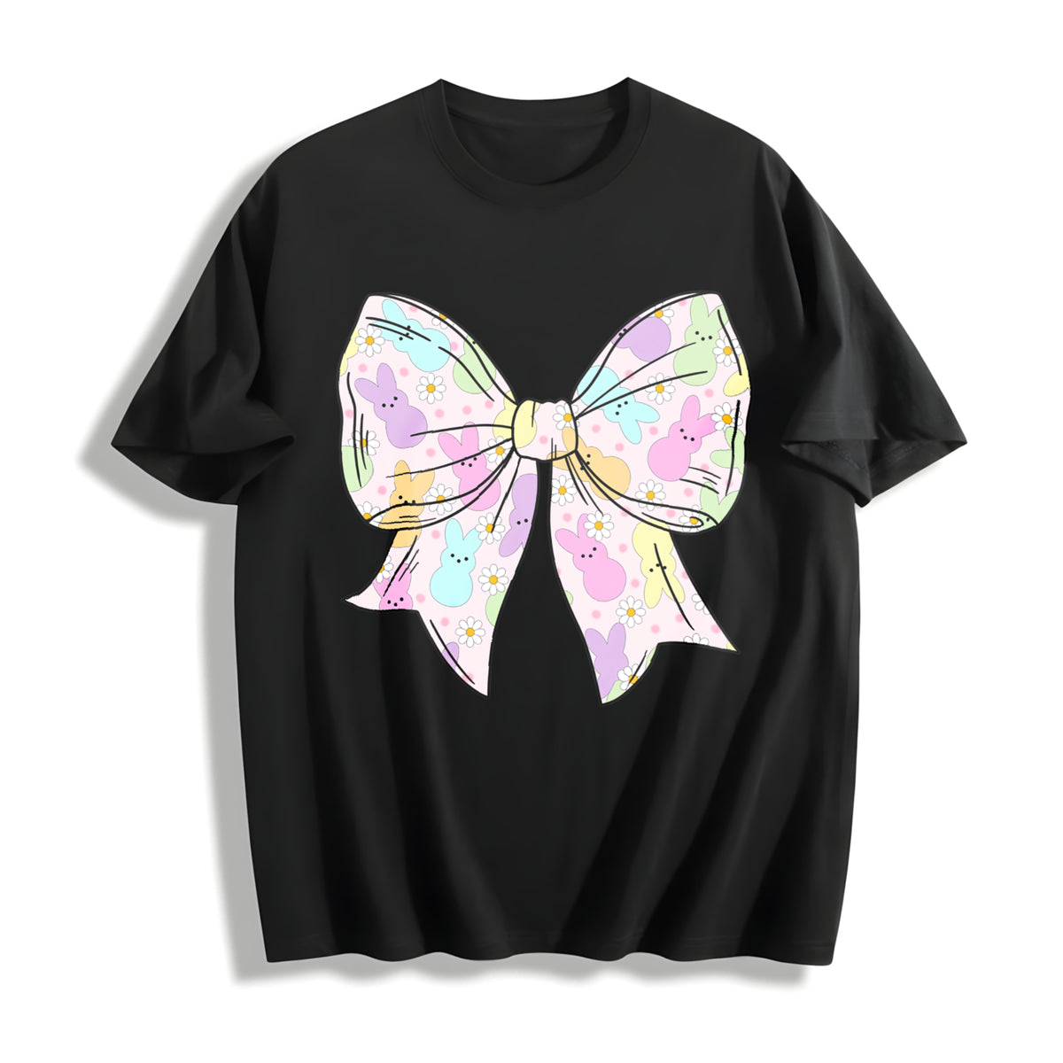 Coquette Easter Bow Cotton T-Shirt in Black