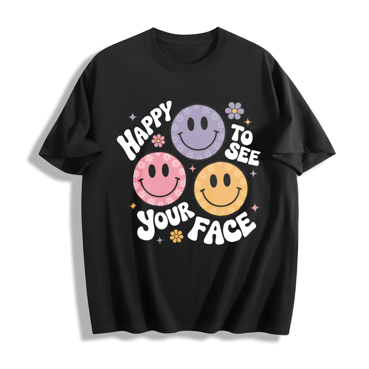 Teacher Happy to See Your Face Cotton T-Shirt in Black