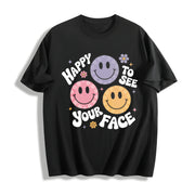 Teacher Happy to See Your Face Cotton T-Shirt in Black