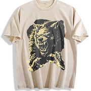 230gsm Werewolf Howling at the Moon Vintage Washed T-Shirt in Beige
