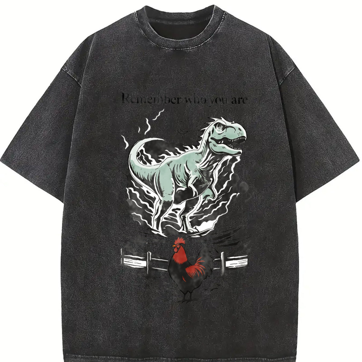 Remember Who You Are Dinosaur Vintage Washed T-Shirt in Black