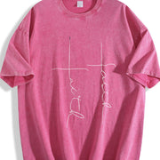 Minimal Line Art Vintage Washed T-Shirt in Red
