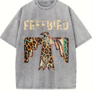 Free Bird Western Thunderbird Leopard vintage washed oversized T-shirt in Gray