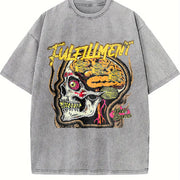 Skull Brain Tank Punk Rock Sleeveless Muscle Vintage Washed T-Shirt in Gray