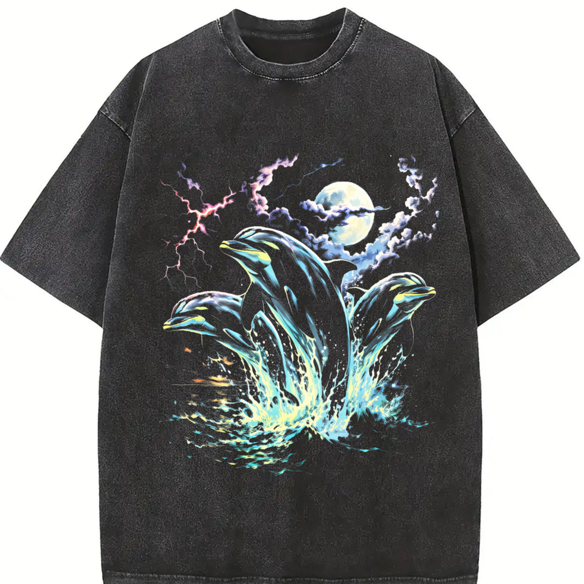 Dolphin Midnight 90s Vintage Washed T-Shirt in Black