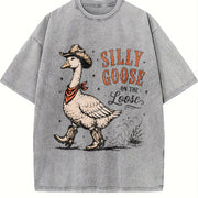 Silly Goose Cowboy: Western Animal Vintage Washed T-Shirt in Gray
