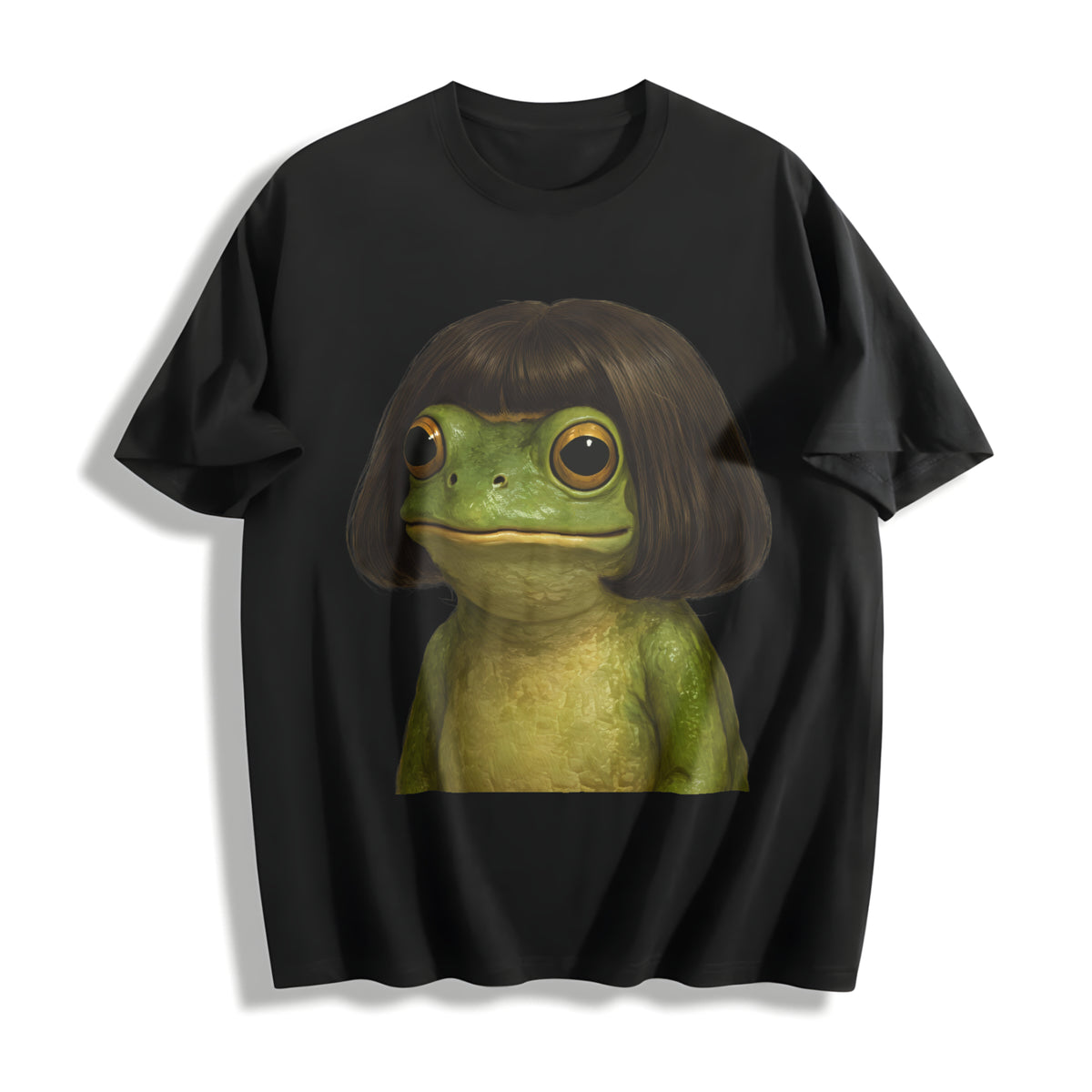 Frog with Bob Haircut Cotton T-Shirt in Black