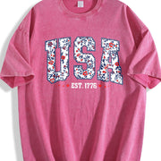 Floral USA America Vintage Washed T-Shirt in Red