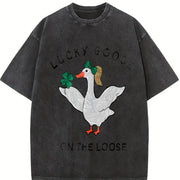 Silly Goose Lucky St Patricks Day Vintage Washed T-Shirt in Black