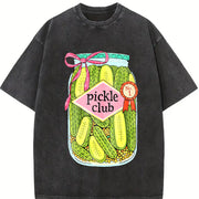 Pickle Club Pickle Lover Retro Foodie Vintage Washed T-Shirt in Black