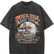 Mystic River Boat Tours Psychedelic Vintage Washed T-Shirt in Black
