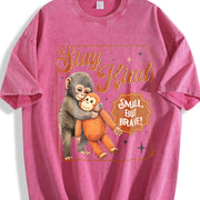 Stay Kind Small but Brave Monkey Vintage Washed T-Shirt in Red