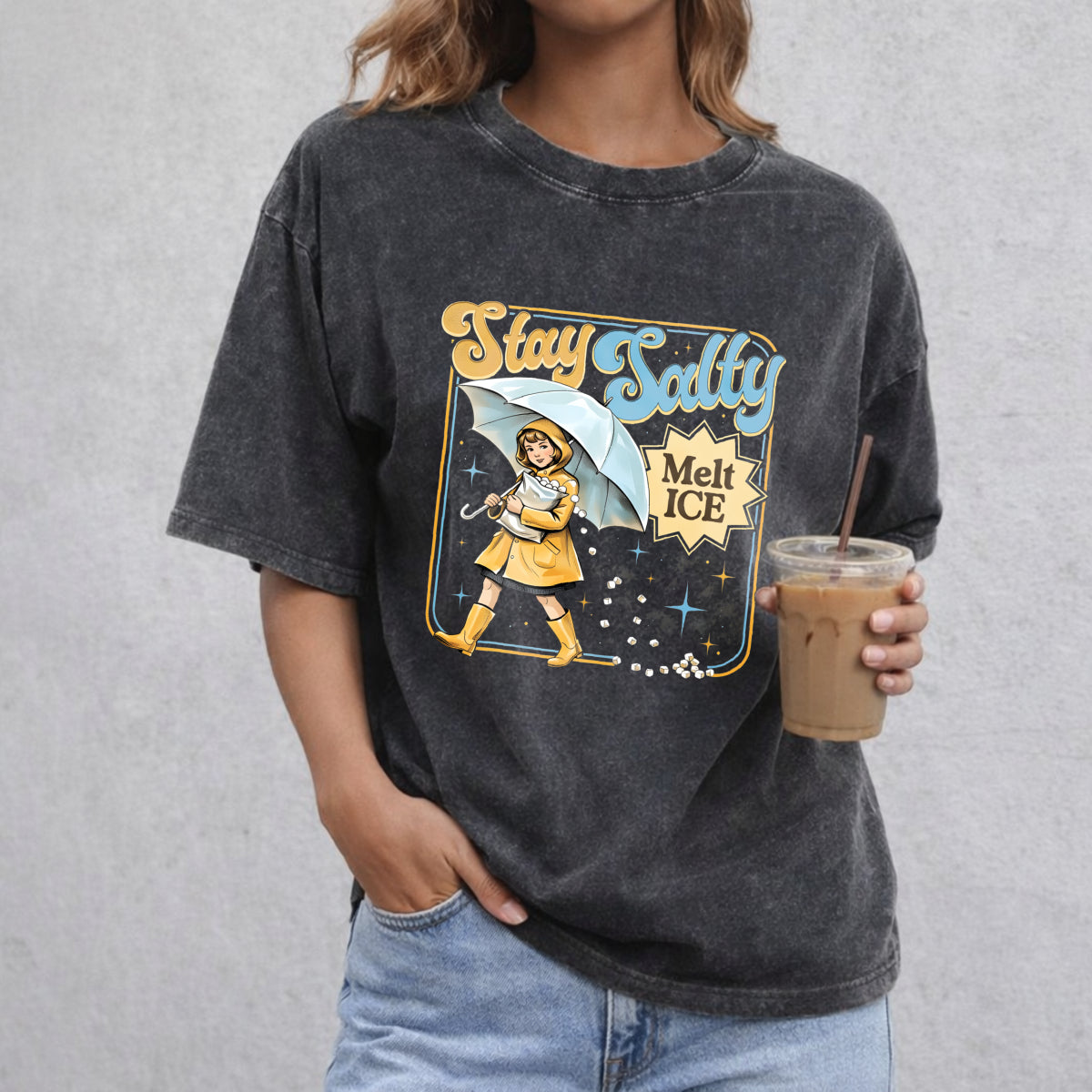 Subtle Anti Ice Stay Salty Protest vintage washed oversized T-shirt in Black