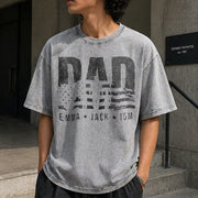 Custom Dad with Kids Names Vintage Washed T-Shirt in Gray