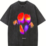 Midnight Thermal Face Art Tank Vintage Washed T-Shirt in Black