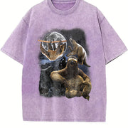 Three Sloths 90s Retro Sloth Nature Moon Vintage Washed T-Shirt in Purple