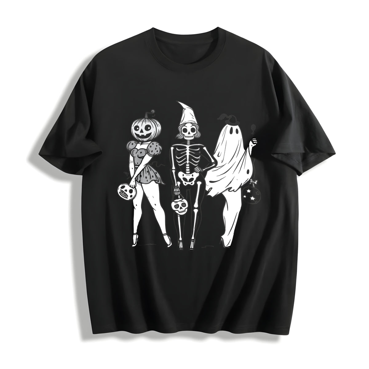 Halloween Spooky Girl Squad Cotton T-Shirt in Black