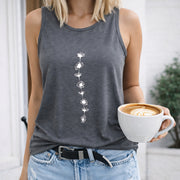 Floral Spine Women's Color Cotton Tank Top in Gray