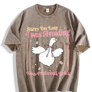 Sorry IM Late I Was Avoiding Non-preferred Tasks Vintage Washed T-Shirt in Brown