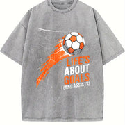 Life's About Goals and Assists Vintage Washed T-Shirt in Gray