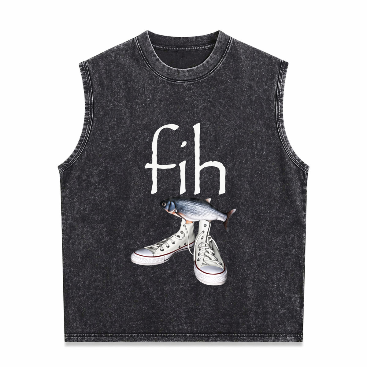 Fih Shoes Fish Misspelled Fish Meme Fih Calling Humor Vintage Washed Tank Top in Black