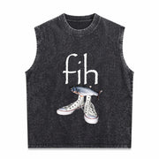 Fih Shoes Fish Misspelled Fish Meme Fih Calling Humor Vintage Washed Tank Top in Black