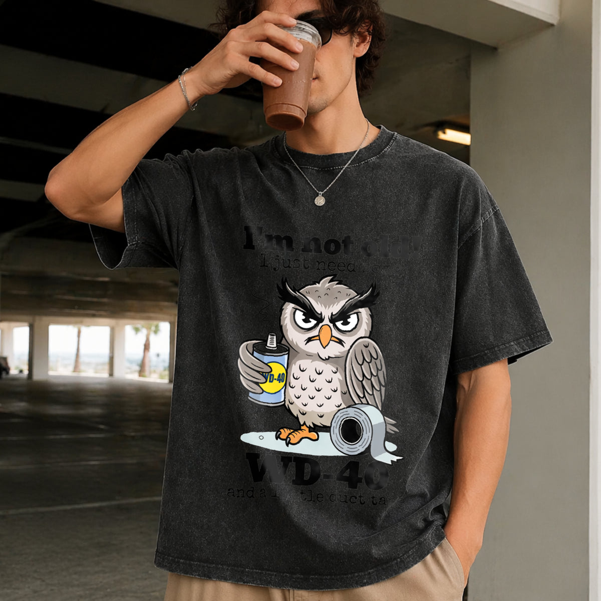 Owl I'm Not Old I Just Need Some Vintage Washed T-Shirt in Black