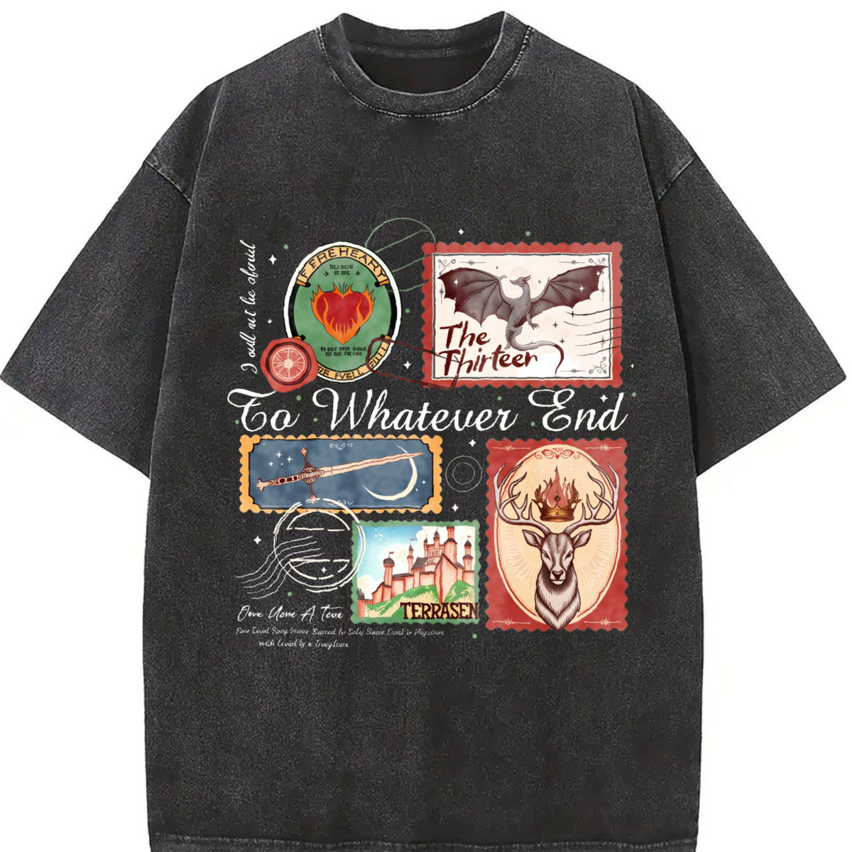 Throne of Glass TOG Book Stamps Terrasen Fantastic Reader Vintage Washed T-Shirt in Black