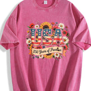 4th of July Patriotic: USA 250th Anniversary Flag Vintage Washed T-Shirt in Red