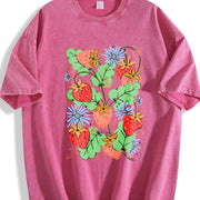 Strawberry Garden Roaming Vintage Washed T-Shirt in Red