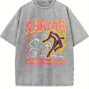 Karma Nobody Can Run Skull Sleeveless Tank Vintage Washed T-Shirt in Gray