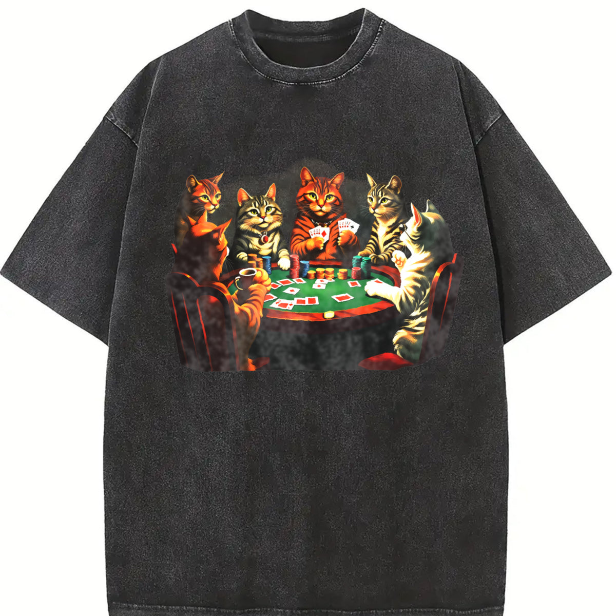 Poker Cats vintage washed oversized T-shirt in Black