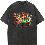 Poker Cats vintage washed oversized T-shirt in Black