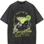 Chill Dippin' & Margarita Sippin' vintage washed oversized T-shirt in Black