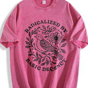Radicalized By Basic Decency Floral Social Justice vintage washed oversized T-shirt in Red