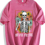 Never Better Floral Skeleton vintage washed oversized T-shirt in Red