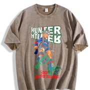 Gon HXH Wild Hunter Boy – with Green Aura Fighter vintage washed oversized T-shirt in Brown