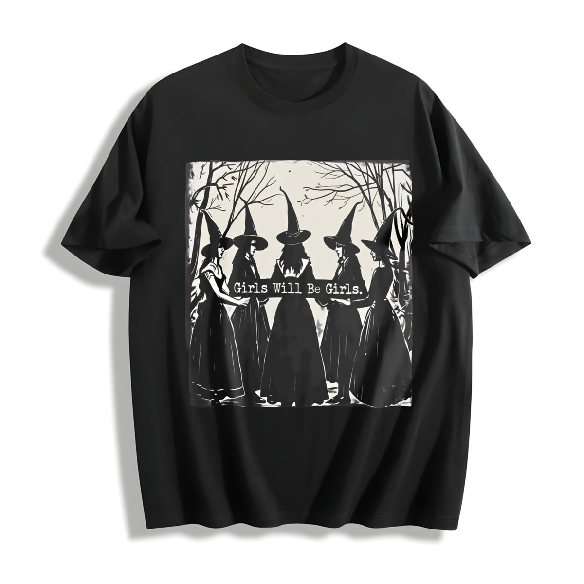 Girls Will Be Girls Witch Cotton T-Shirt in Black