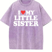 Made in USA I Love My Little Sister - Heart Fun vintage washed oversized T-shirt in Purple