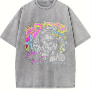Graffiti Clown Girl Black Hip Hop Vintage Washed T-Shirt in Gray
