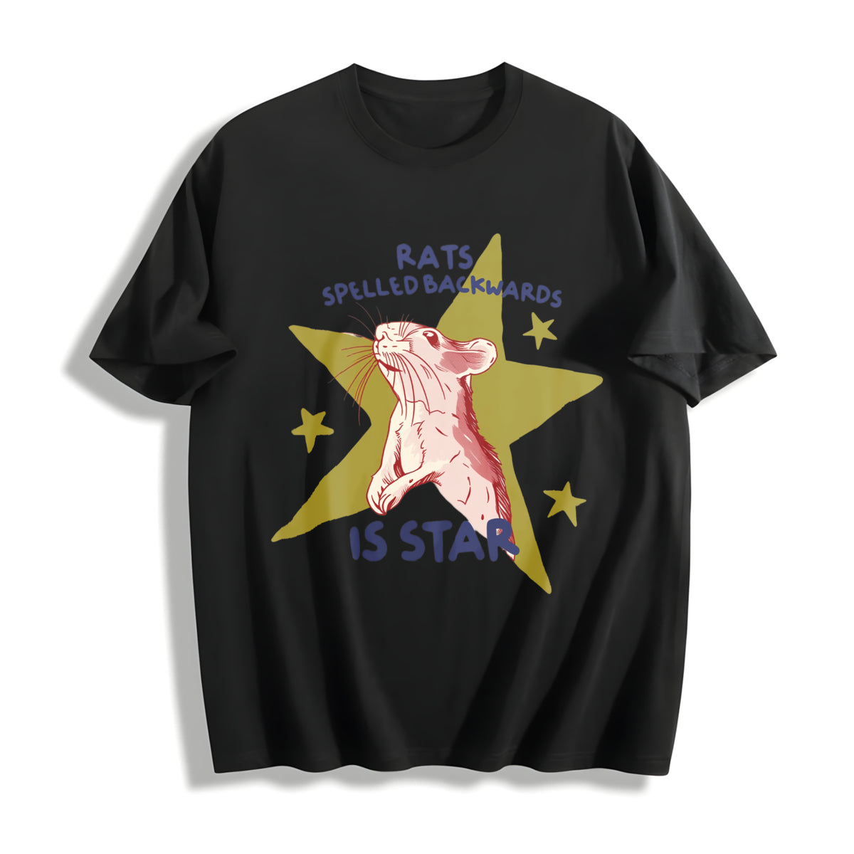 Rat Spelled Backwards Is Star Cotton T-Shirt in Black