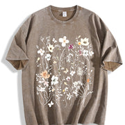 Boho Floral Vintage Washed T-Shirt in Brown