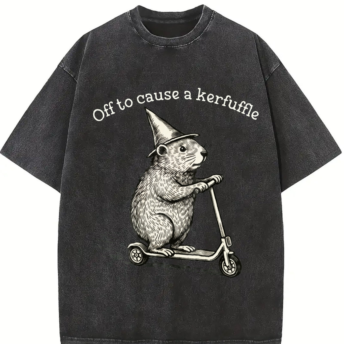 Off To Cause A Kerfuffle Groundhog Scooter Silly Animal vintage washed oversized T-shirt in Black
