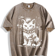 Punk Cat Grunge Rebel Cat Alternative 2026 Couple 2026 Vintage Washed T-Shirt in Brown