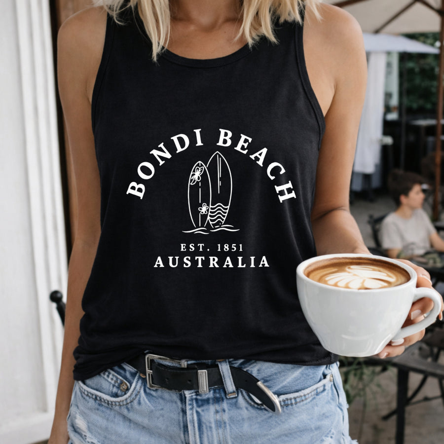 Bondi Beach Australia Women's Color Cotton Tank Top in Black