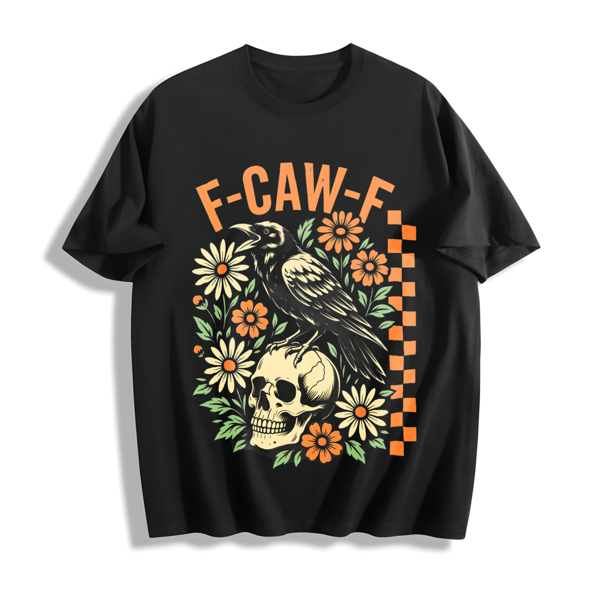 F-caw-f Raven Skull Cotton T-Shirt in Black