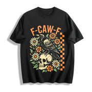 F-caw-f Raven Skull Cotton T-Shirt in Black