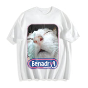 Benadryl Cat Meme Cotton T-Shirt in White