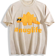 Black Nug Life Dino Nuggs Dino Chicken Nuggets Dinosaur vintage washed oversized T-shirt in Beige